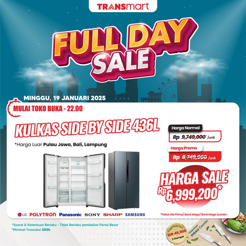 Hemat Rp 2,6 Juta! Kulkas Side by Side 436L di Transmart Sale