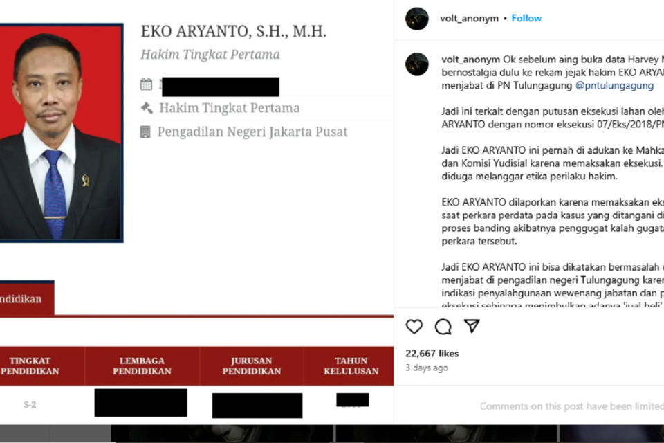 Skandal! Data Pribadi Hakim Eko Aryanto Bocor Pasca Vonis Harvey Moeis!